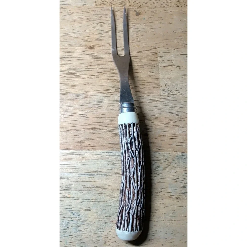 Vintage Meat‎ Serving Fork Bakelite Faux Horn Handle Made In Japan
